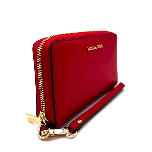 Michael Kors JST LG Flat MF Phone Case Wallet Red/Gold - Picture 5 of 9